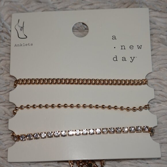 9" Ball Wide Chain Anklet Set 3 piece set - A New Day™ Metallic Gold, NWT - Picture 3 of 4